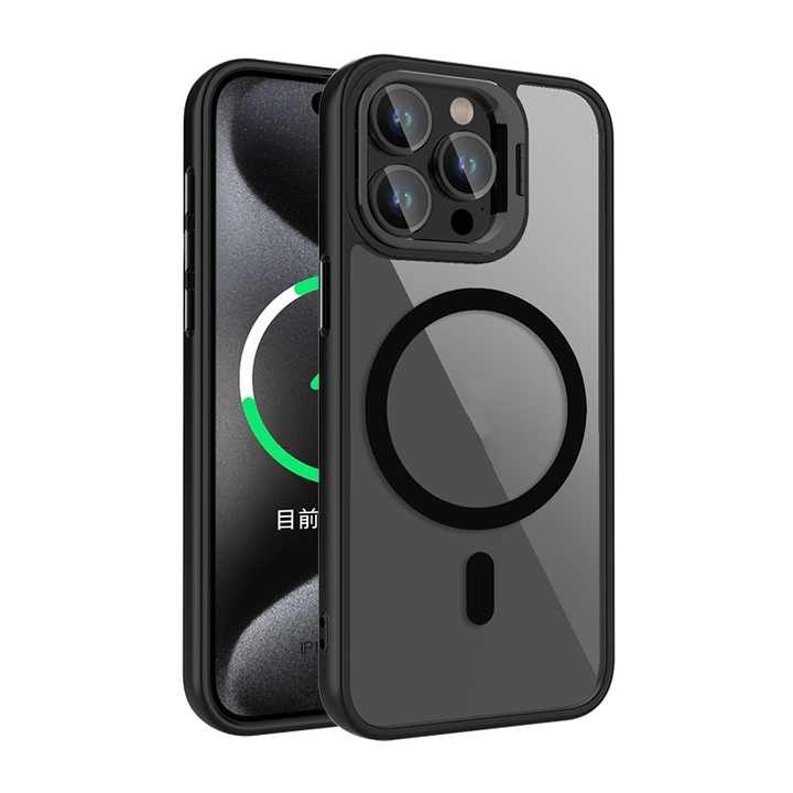 Magnetic iPhone 16 Pro Max with Holder Clear Phone Back Cover-Multi Color Edge Phone Case