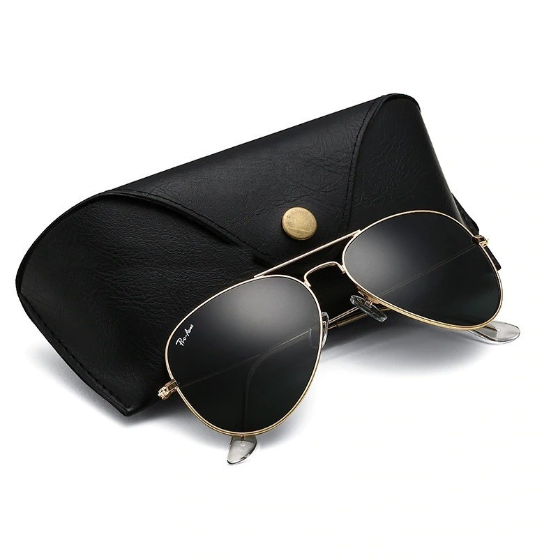 Ray Ban Polarized Aviator Pilot Shape Golden Frame Black Lenses Male Sun Glasses